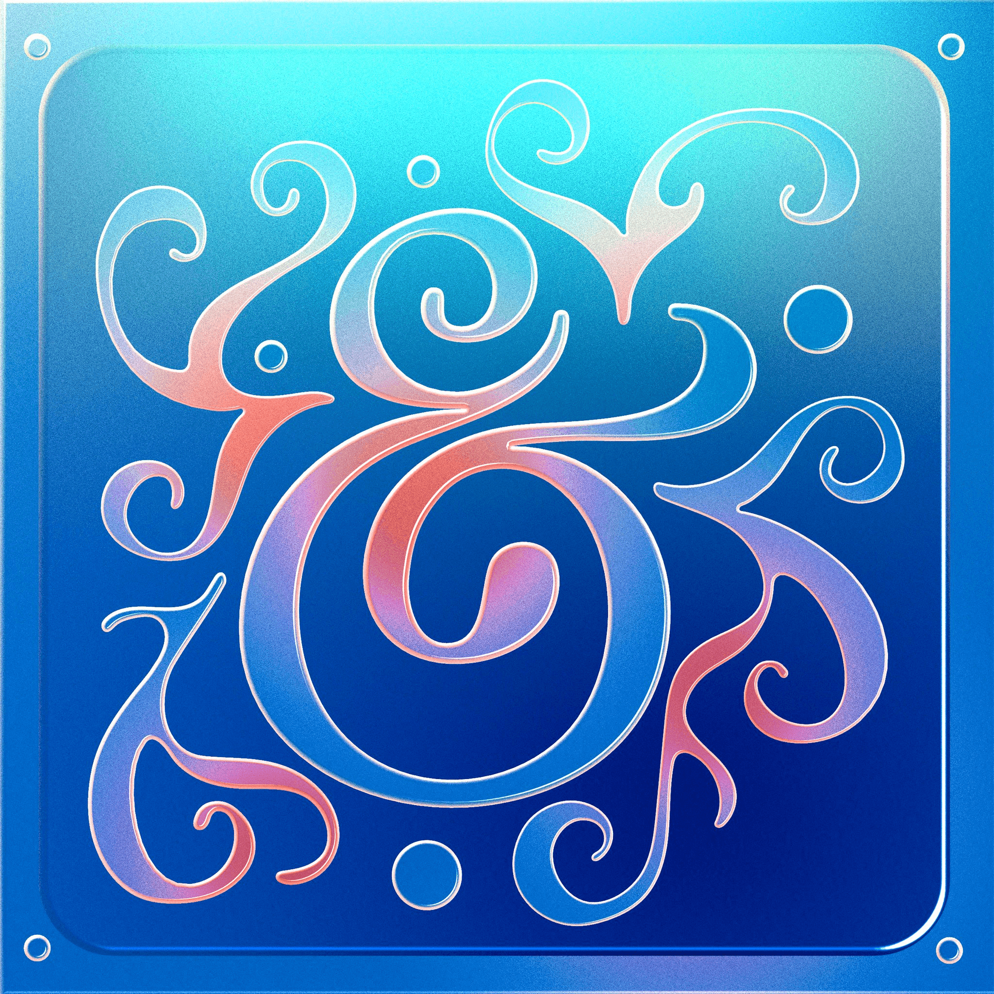 Ornamental ampersand in blue, pink, and white