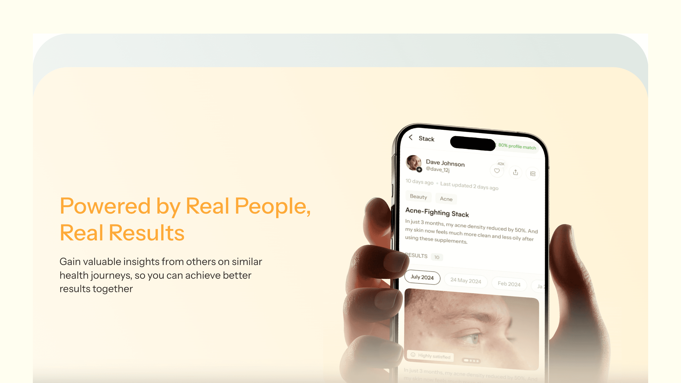 Stack Results app showing community-powered health results