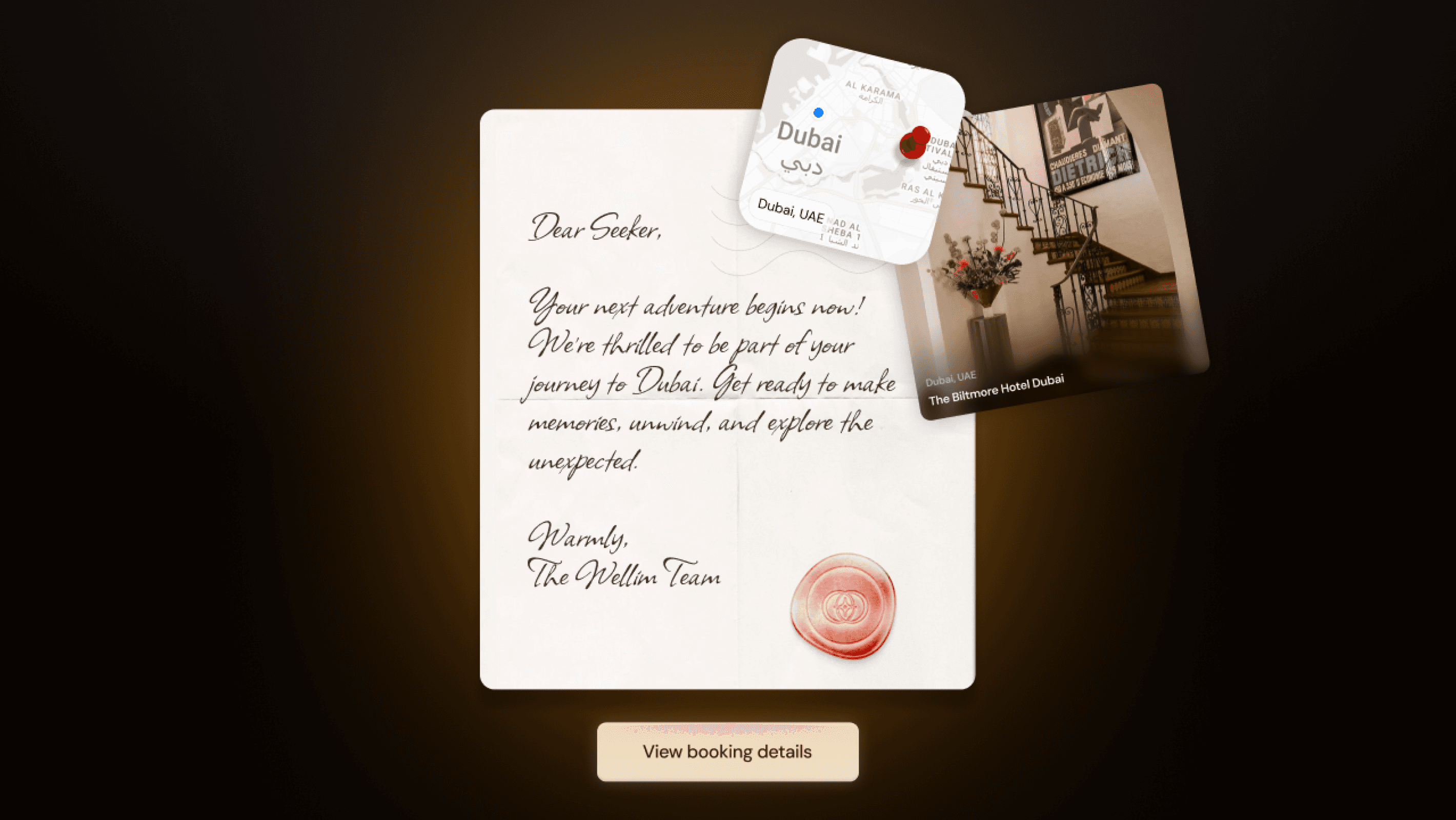 Wellim booking confirmation letter and destination card